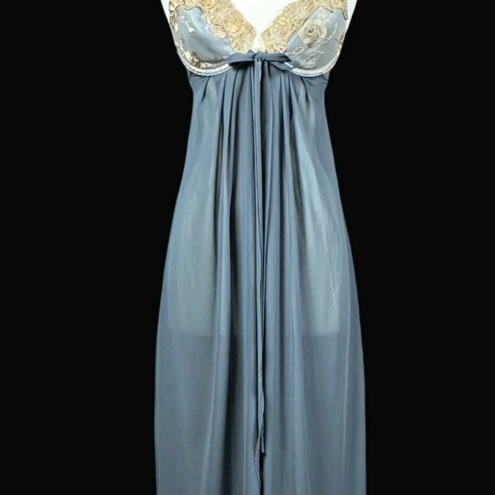 Victoria's Secret Blue Chemise with Gold Lace - Picture 6 of 7